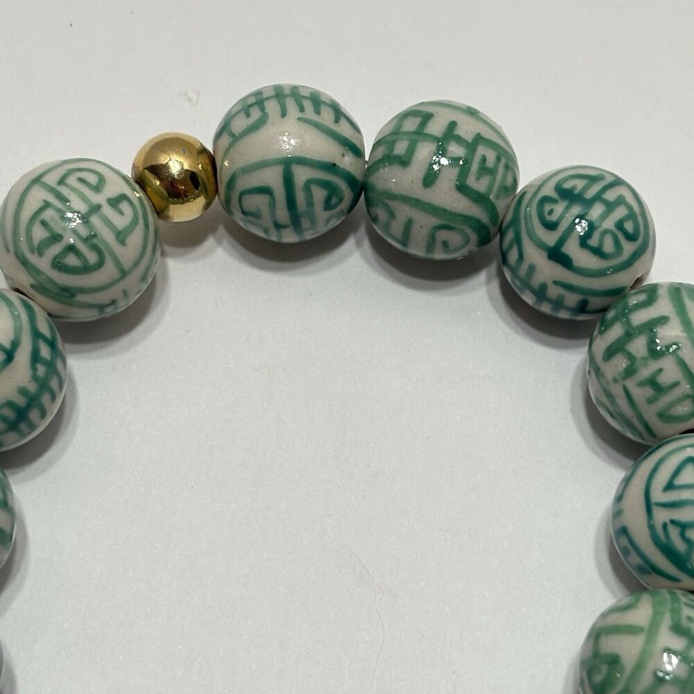 Chinoiserie Green/White Porcelain Bead Bracelet Mary Caroline Colgin - Picture 4 of 6